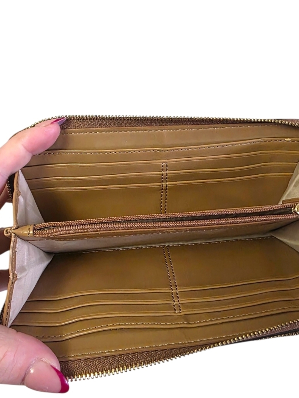 Coach Cognac Leather Double Zip Wallet Wristlet Large Organizer Clutch - Picture 11 of 15